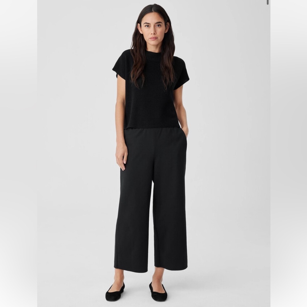Eileen Fisher Cotton Tencel Black Ponte Wide-Leg Women's Pants, new without tags